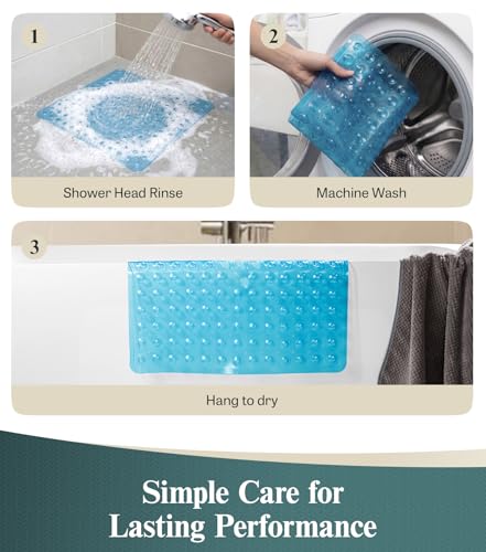 HITSLAM 21x21 Inch Square Shower Mat Non Slip, Anti Slip Bathtub Mat with Strong Suction Cups & Drainage Holes, Machine Washable Bathroom Floor Mat for Inside Shower Stall and Tub, Blue - color: Blue