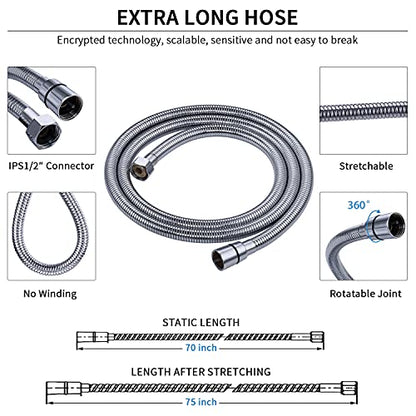 G-Promise Handheld Shower Head High Pressure 6 Spray Settings with Extended Downward Holder, Detachable Hand Held Showerhead 4.9 Inch Face with Extra Long Flexible Hose and Metal Adjustable Bracket