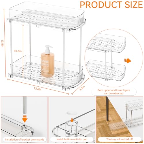3 Pack 13.8″ Deep 2 Tier Under Sink Storage Organizer,Large Pull Out Bathroom Organizers and Storage,Slide Out Acrylic Undersink Storage Shelf,Kitchen Under Sink Organizer for Cleaning Products - style: 3 Pack-2 Tier
