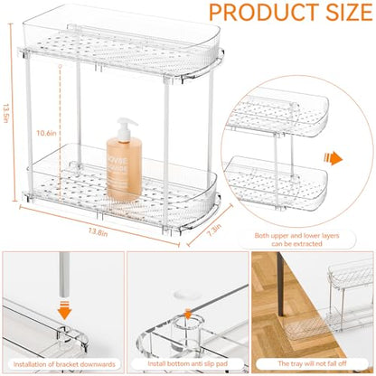 3 Pack 13.8″ Deep 2 Tier Under Sink Storage Organizer,Large Pull Out Bathroom Organizers and Storage,Slide Out Acrylic Undersink Storage Shelf,Kitchen Under Sink Organizer for Cleaning Products - style: 3 Pack-2 Tier