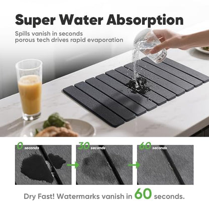 Stone Drying Mat for Kitchen Counter, Quick Diatomaceous Earth Mats for Dishes, 24"L x 16" W Super Absorbent Fast-Drying Collapsible Countertop Stone Mat (Dark Grey, 24" x 16") - color: Dark Gray