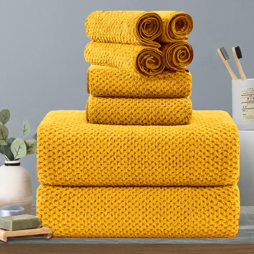 Hailea 8-Piece Yellow Bath Towels Set,2 Oversized Large Bath Towels Sheet,2 Hand Towels and 4 Washcloths - 600 GSM Soft Luxury Towel Set,Highly Absorbent Quick Dry Towel for Bathroom,Hotel and Spa - color: Yellow Set, size: 8-Piece Set