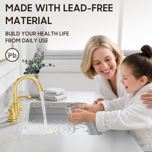Phiestina 8 Inch 3 Hole 2 Handle Widespread Brushed Gold Bathroom Sink Faucet 2 Pack, Modern Bathroom Faucet with Metal Pop up Drain and Water Supply Lines,WFJC180-BG-2PACK - color: Brushed Gold-8 IN, style: 2 pack