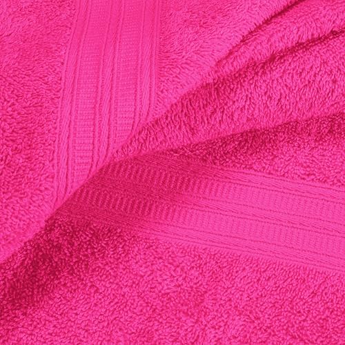 BOUTIQUO 6 Pack Cotton Towel Set, Contains 2 Bath Towels 27x54 inch, 2 Hand Towels 16x24 inch & 2 Wash Coths 12x12 inch, Ideal Everyday use, Ultra Soft Compact & Lightweight - Hot Pink - color: Hot Pink, size: 6 Piece Towel Set