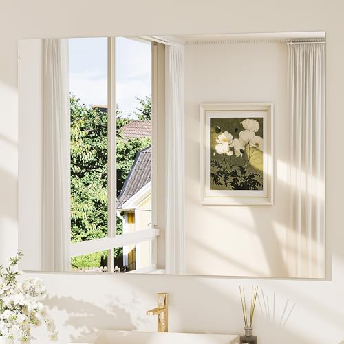 48x36 Frameless Bathroom Mirror, Vanity Bathroom Mirror for Wall Shatterproof Modern Rectangle Mirrors for Bedroom, Living Room, Entryway, Home Gym, Entryway - size: 36"L x 48"W, style: Frameless