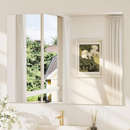 48x36 Frameless Bathroom Mirror, Vanity Bathroom Mirror for Wall Shatterproof Modern Rectangle Mirrors for Bedroom, Living Room, Entryway, Home Gym, Entryway - size: 36"L x 48"W, style: Frameless