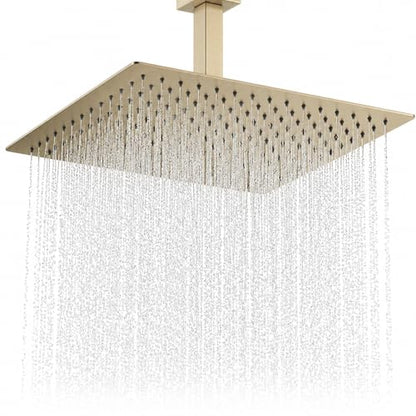 Rainfall Shower Head, BSTIIU 16 Inch Square Ceiling Mount Shower Head, Extra Large Stainless Steel Shower Head, Ultra Thin Waterfall Showerhead, Brushed Gold - color: Brushed Gold, size: 16-Inches, style: Square