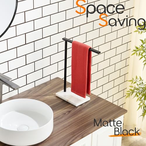Black Towel Racks Stand 1-Tier Hand Towel Holder for Bathrooms Vanity Countertop with Heavy Marble Base Thicken Steady, Stainless Steel AN7002MB - color: Matte Black, size: 1-Bar