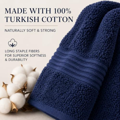 Towel Set for Bathroom, 3 Piece Turkish Cotton Bath Hand and Wash Towels | Mixed size set in Azure Blue, 600 gram weight. Double stitched hems suit family and guest use. - color: Azure Blue