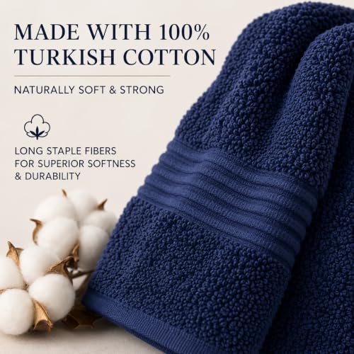 Towel Set for Bathroom, 3 Piece Turkish Cotton Bath Hand and Wash Towels | Mixed size set in Azure Blue, 600 gram weight. Double stitched hems suit family and guest use. - color: Azure Blue
