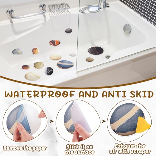 Fullhawl 15 Pcs Pebble Non Slip Bathtub Stickers Pebble Anti Slip Shower Stickers Shower Floor Nonslip Sticker Applique Adhesive Decals with Scraper for Bathtub Bathroom Floor - style: Pebble