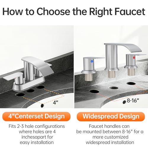 Waterfall Bathroom Faucet 3 Holes, 8 Inch Brushed Nickel Widespread Faucet Bathroom with Pop Up Drain Bathrooms Basin Lavatory Mixer Tap with Deck Mount Plate - color: Brushed Nickel, size: 8 Inch