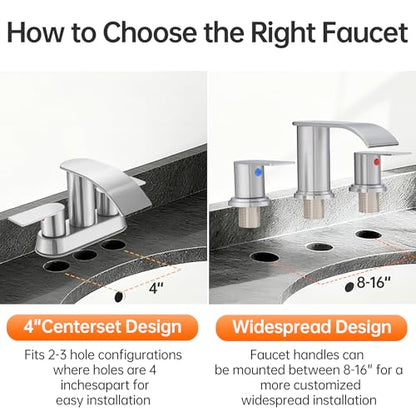 Waterfall Bathroom Faucet 3 Holes, 8 Inch Brushed Nickel Widespread Faucet Bathroom with Pop Up Drain Bathrooms Basin Lavatory Mixer Tap with Deck Mount Plate - color: Brushed Nickel, size: 8 Inch
