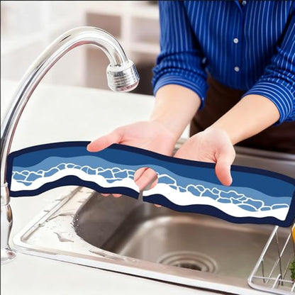 2Pcs Sea Waves Shape Kitchen Sink Splash Guard Faucet Mat Waves Pattern Faucet Mat For Bathroom Kitchen 5.51x23.62In - color: Sea Waves Shape