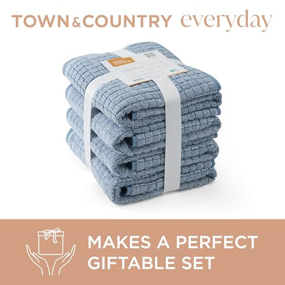 TOWN & COUNTRY EVERYDAY 6-Piece Textured Windowpane Set, 2-Bath Towels, 2-Hand Towels, 2-Washcloths, 100% Cotton, Plush & Absorbent 550GSM, Blue - color: Blue