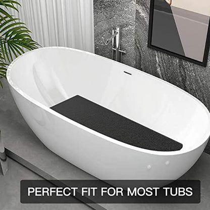 SONGZIMING Shower Mat Non Slip Without Suction Cups, 32x17 Inch, Bath Mat with Drain, Loofah Mat for Textured Surface Tub, Bathroom, Quick Drying, Black - color: Black, size: 32" x 17" (Rectangular)