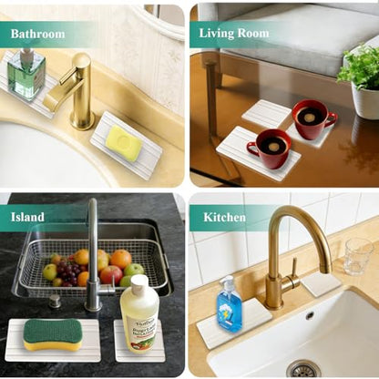 3PCS Water Absorbing Stone Tray, Quick Drying Diatomite Stone Sink Tray, Water Absorbent Diatomite Coasters for Kitchen Sink, Bathroom Counter Hand Soap Dish Toothbrush Holders - color: White