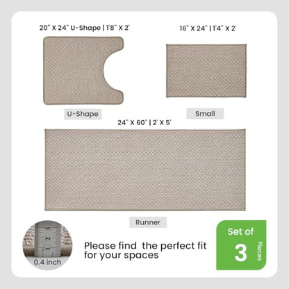 TYUU Bath Mat Set 3 Piece, Bathroom Rugs Non Slip Washable & Toilet Mat | Non Slip Quick Dry Low Pile Bathroom Mats, Washable Bath Rugs 3 Pc Set: 16x24, 24x60 Rug & U Shape Toilet Mat 20x24 in. Beige - color: Beige, size: 16"x24" + 24"x60" + 20"x24" U Sha