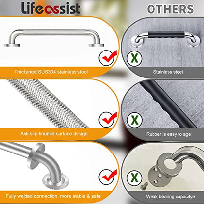 18 Inch Knurled Shower Grab Bar, Brushed Nickel, 2 Pack | 304 Stainless Steel, ADA 500lbs Support, Non-Slip Knurled Grip, Concealed Screws, Rustproof Handrail - color: Brushed Nickel Knurled, size: 18 Inch (Pack of 2)