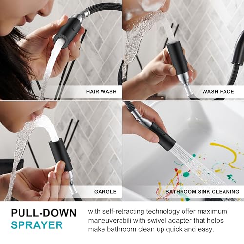 Matte Black 1 Handle Tall Vessel Sink Faucet with Pull Down Sprayer | Vessel Bowl Faucet with Pop Up Drain & Supply Lines, Lead-Free cUPC & NSF Certified, 1 Hole Faucet for Vanity RV Restroom - color: Matte Black, size: Tall
