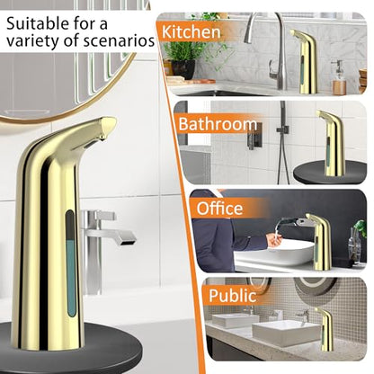 Automatic Liquid Soap Dispenser, 4-Level,Rechargeable | Plastic,13.5oz/400ml Gold Touchless Electric Hand & Dish Countertop Soap Dispensers with Sensor for Bathroom,Kitchen Sink - color: Gold, style: Rechargeable