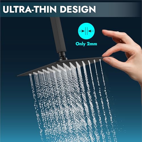 Midanya Square Rain Shower Head,High Pressure,Matte Black 6 Inch | 360°Swivel,Ceiling or Wall Mount,Waterfall Full Body Coverage,Bathroom Remodel,Stainless Steel Large Rainfall Shower Head - color: Black, size: 6 Inch