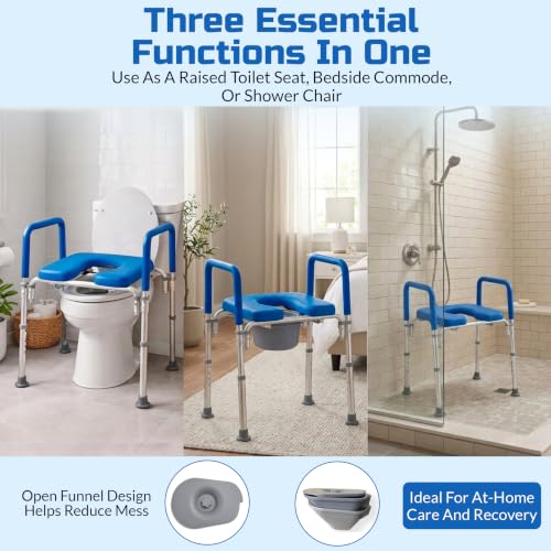 Ultimate Raised Toilet Seat with Handles - Adjustable Raised Toilet Seat for Seniors, Bedside Commode - Padded Armrest | Premium Elevated Toilets Seats with Handles for Elderly Bathroom Safety, Blue - color: Blue