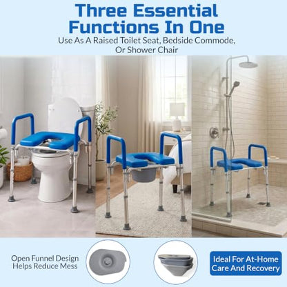 Ultimate Raised Toilet Seat with Handles - Adjustable Raised Toilet Seat for Seniors, Bedside Commode - Padded Armrest | Premium Elevated Toilets Seats with Handles for Elderly Bathroom Safety, Blue - color: Blue