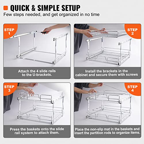 VEVOR 2 Tier 20"Wx21.2"Dx15.2"HPull Out Cabinet Organizer, Heavy Duty Slide Out Pantry Shelves, Steel Roll Out Drawers, Sliding Drawer Storage for Home, 21.5"Wx22.5"Dx19"H Install Size for Cabinet - size: 20"Wx21.2"Dx15.2"H