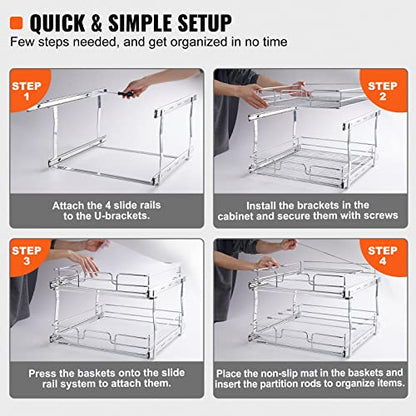 VEVOR 2 Tier 20"Wx21.2"Dx15.2"HPull Out Cabinet Organizer, Heavy Duty Slide Out Pantry Shelves, Steel Roll Out Drawers, Sliding Drawer Storage for Home, 21.5"Wx22.5"Dx19"H Install Size for Cabinet - size: 20"Wx21.2"Dx15.2"H