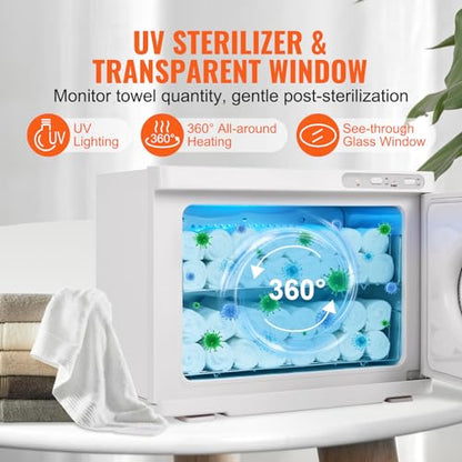 VEVOR 23L Large Capacity Hot Warmers with See Through Window, Two Stainless Steel Racks, Holds up 50-60 Towels, 2-in-1 Quick and All-Round Heating for Facials, SPA, Massage, Salon, White