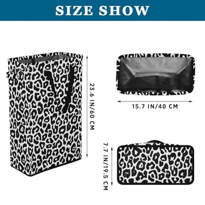 Leopard Black White Laundry Hamper Dirty Clothes Laundry Basket Bin for Bedroom Bathroom with Handles Slim Tall Collapsible Waterproof Freestanding 48L - color: Leopard Black white