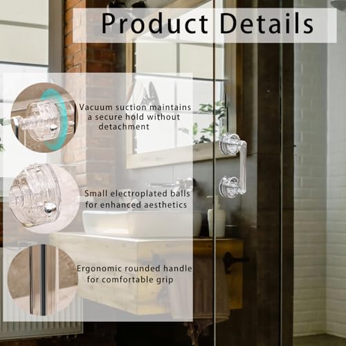 Transparent Non-Piercing Suction Grab Bar Heavy-Duty Waterproof Safety Handle for Bathroom, Shower Doors, Windows & Kitchen, Removable Handrails (2)