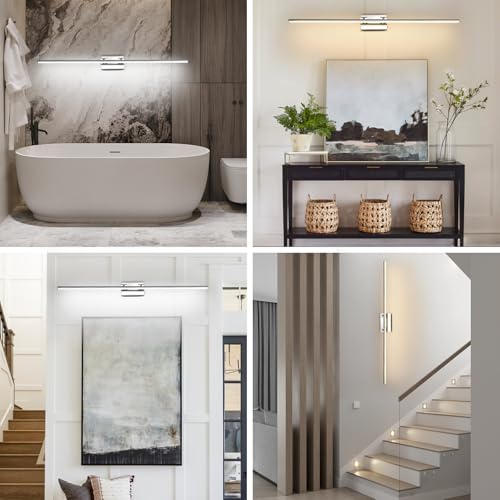 LED Bathroom Vanity Light, Modern Bathroom Light Fixture Over Mirror (3000K/4000K/6000K, Dimmable), Vanity Light Bar with Angle Adjustable, 48 Inch, Chrome - color: Chrome, size: 48 inch