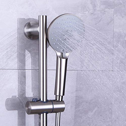 Shower Slide Bar with three Function Massaging Hand Shower Head Adjustable SUS 304 Stainless Steel Brushed D500011BN - color: Brushed Nickel