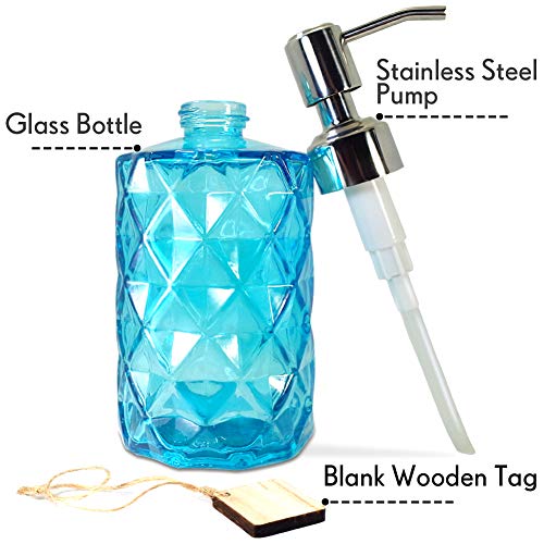 JASAI 12 Oz Diamond Design Soap Dispenser with Rust Proof Soap Pump | Kitchen Soap Dispenser for Bathroom, Hand Soap, Dish Soap (Clear Blue). - color: Blue