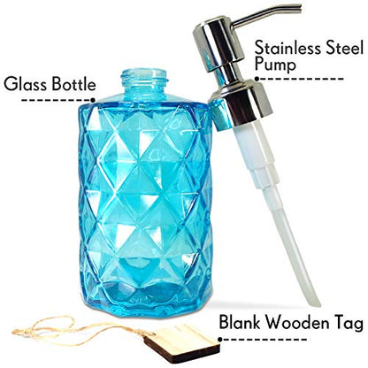JASAI 12 Oz Diamond Design Soap Dispenser with Rust Proof Soap Pump | Kitchen Soap Dispenser for Bathroom, Hand Soap, Dish Soap (Clear Blue). - color: Blue