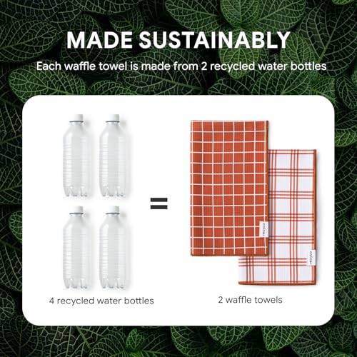 RECYCO Waffle Kitchen Towel Set of 2 - Quick Dry Microfiber Sustainable Dish Towels - Ultra Absorbent Reusable Cleaning Tea Towels - Lightweight Hand Towels,16”x 28”, Farmhouse Plaid - color: Farmhouse Plaid
