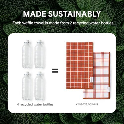 RECYCO Waffle Kitchen Towel Set of 2 - Quick Dry Microfiber Sustainable Dish Towels - Ultra Absorbent Reusable Cleaning Tea Towels - Lightweight Hand Towels,16”x 28”, Farmhouse Plaid - color: Farmhouse Plaid