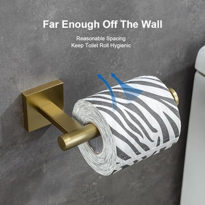 Wall-Mount Toilet Paper Holder, Open Arm, Brushed Gold | SUS304 stainless steel, screw mount, fits standard, large and mega rolls, concealed caps, mounting hardware included - color: Brushed Gold