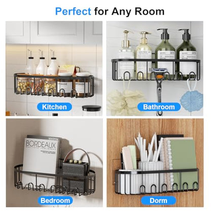 GearFusion Shower Caddy Adhesive Bathroom shelves,5 Pack Rustproof Stainless Steel Bathroom Storage, Space-Saving Shower Organizer with Soap Toothbrush Holder & 18 Hooks,No Drill Rack for Home Decor
