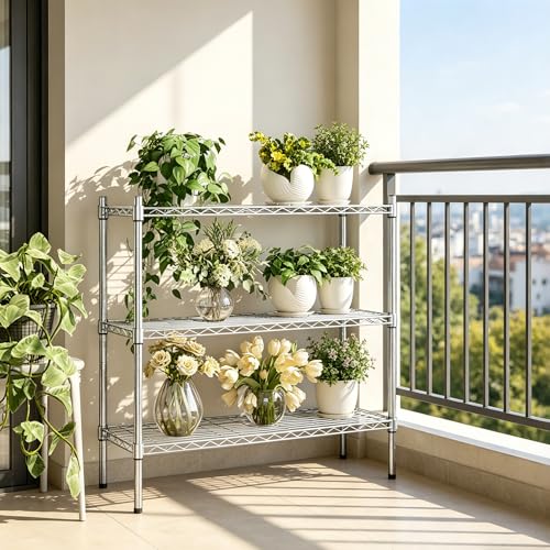 Auslar 3-Tier Heavy Duty Wire Shelving, Adjustable Storage Rack, Chrome | 14"D x 36"W x 36"H, Metal Standing Shelving Units, 750 lbs Capacity, for Garage Kitchen Pantry Basement Bathroom Laundry - size: 3 Tier