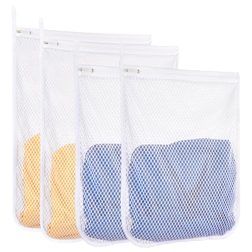 Honeycomb Mesh Laundry Bags 4 Pack (2L+2M), Durable Washing Bags with Auto-Lock Zippers, Heavy Duty Mesh Wash Bags for Delicates, Lingerie, Bra, Sock, Travel Storage Organizer - size: 2 Large X 2 Medium