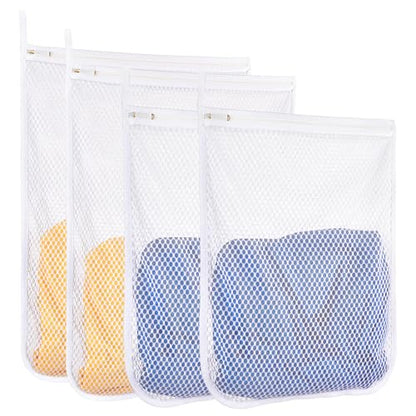 Honeycomb Mesh Laundry Bags 4 Pack (2L+2M), Durable Washing Bags with Auto-Lock Zippers, Heavy Duty Mesh Wash Bags for Delicates, Lingerie, Bra, Sock, Travel Storage Organizer - size: 2 Large X 2 Medium