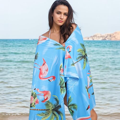 Oversized Microfiber Beach Towel Thin, Hawaiian-Inspired Flamingos Double Sided Printed Absorbent Compact Towel 1PC, Large Soft Swim Beach Towels for Women Men Adults, Summer Vacation Bath, 35"x71" - style: Hawaiian-Inspired Flamingos