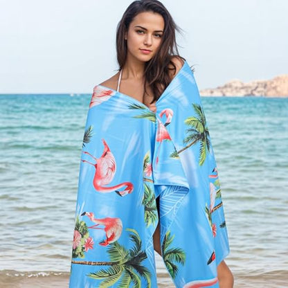 Oversized Microfiber Beach Towel Thin, Hawaiian-Inspired Flamingos Double Sided Printed Absorbent Compact Towel 1PC, Large Soft Swim Beach Towels for Women Men Adults, Summer Vacation Bath, 35"x71" - style: Hawaiian-Inspired Flamingos