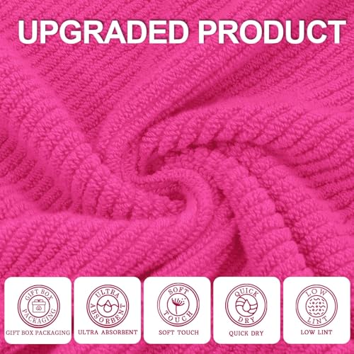 VOOVA & MOVAS 3PC Towel Set, 100% Cotton, Hot Pink | 1 Large Bath 30x56 In,1 Soft Hand 18x28 In,1 Absorbent Washcloth 13x13 In, Quick Dry, Thick, With Hanging Loops - color: Hot Pink, size: 3 PC Bathroom Towel Set