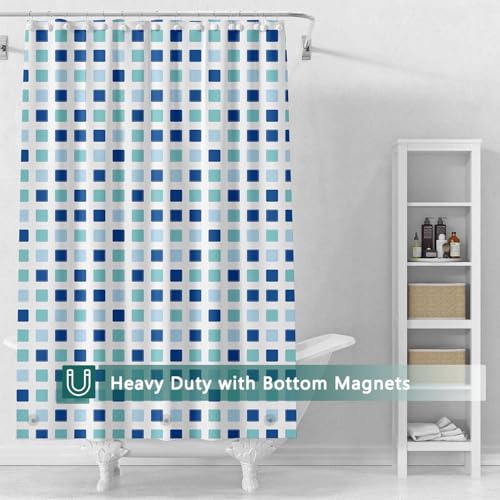 Shower Curtain Liner, 100% Waterproof Peva Shower Curtains with 3 Duty Heavy Bottom Magnets and 12 Rust Proof Grommets, 72x72 Weighted Shower Liner for Shower Stall, Bathtubs - color: Blue Green Square
