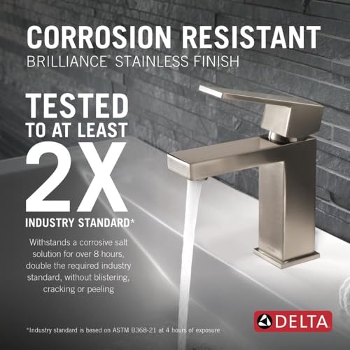 Delta Modern Brushed Nickel Bathroom Faucet 1 Hole, Single Hole Bathroom Sink Faucet for Vanity, Metal Push-Pop Drain Assembly, Stainless 567LF-SSPP - color: Stainless, size: 1.2 GPM Water Flow