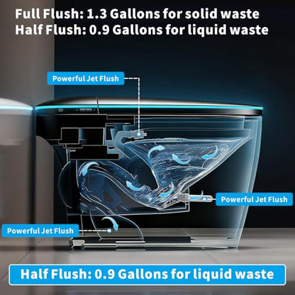 Black Smart Bidet Toilet with Foam Shield, Auto Open/Close Lid & Seat, Foot Sensor Flush, Tankless One Piece Elongated, Heated Seat, Instant Warm Water & Dryer - color: Black